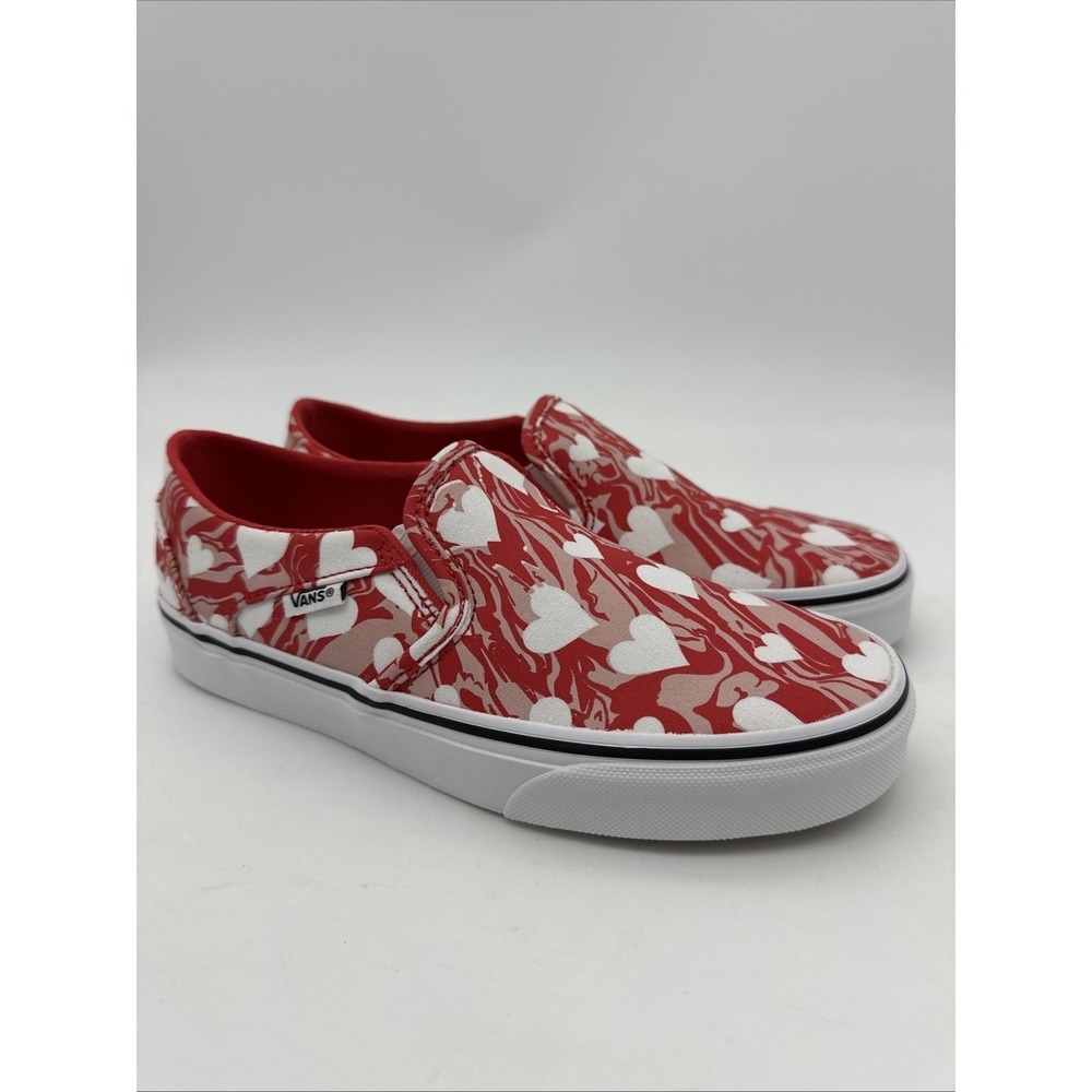 Vans Asher Marble Hearts Valentines Day Red & White Women's Trainers US 6.5 New